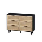 ZUN 43.31"6-Drawers Rattan Storage Cabinet Rattan Drawer,for Bedroom,Living Room,Black W75784348