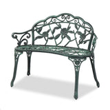 ZUN Outdoor Cast Aluminum Patio Bench, Porch Bench Chair with Curved Legs Rose Pattern, Antique Green 56157164