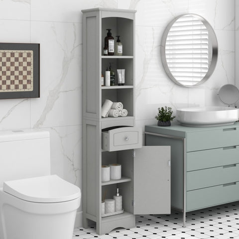 ZUN Tall Bathroom Cabinet, Freestanding Storage Cabinet with Drawer, MDF Board, Adjustable Shelf, Grey WF289423AAG