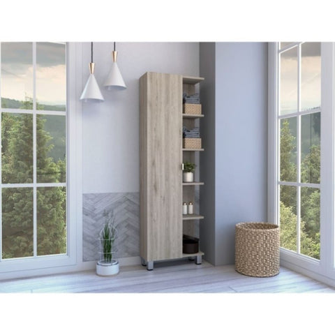 ZUN Portland 5-Shelf Linen Cabinet Light Grey B06280250