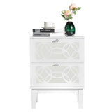 ZUN FCH 45*30*60cm MDF Spray Paint, Smoked Mirror, Two-Drawn Carving, Bedside Table, White 69632689