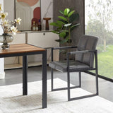 ZUN Ligth grey modern european style dining PU leather black metal pipe dining room furniture W29980864