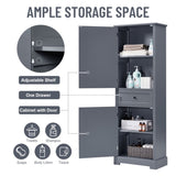 ZUN Bathroom Storage Cabinet, Tall Storage Cabinet with Two Doors and Drawer, Adjustable Shelf, Grey WF312161AAE