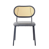 ZUN Light grey modern simple style dining chair PU leather black metal pipe PP back dining room W29990656