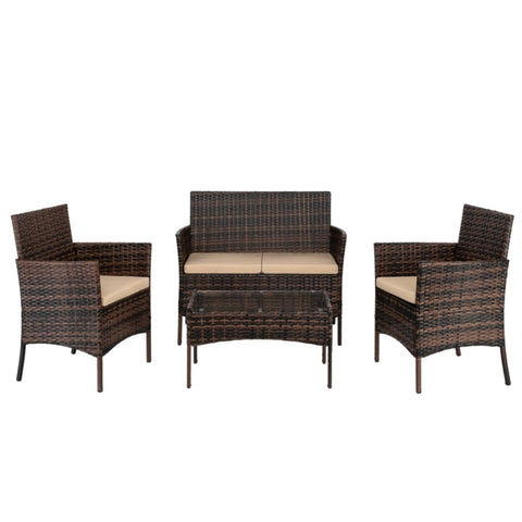 ZUN 2pcs Arm Chairs 1pc Love Seat & Tempered Glass Coffee Table Rattan Sofa Set Brown Gradient 57903633