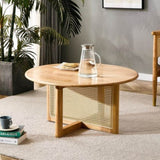 ZUN Naturally elegant wooden coffee table with faux rattan accents - perfect for stylish living rooms W1151116721