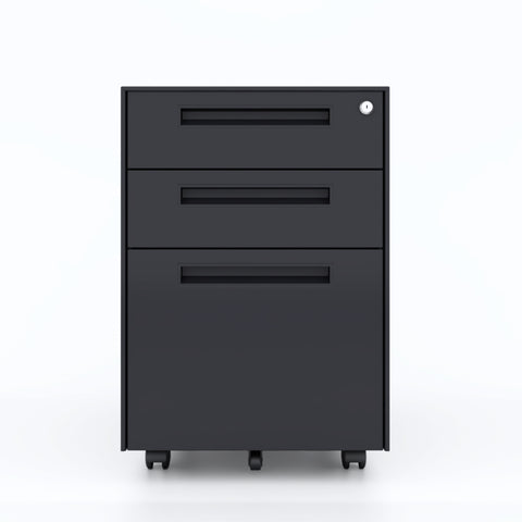 ZUN 3 Drawer Metal Mobile Vertical Locking File Cabinet with Lock, Under Desk Rolling Filing Cabinets W1730116766