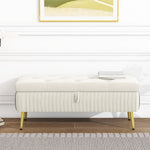 ZUN U-Can 44.5-inch Button-Tufted Ottoman with Safety Close Hinge, Upholstered Fabrics, Solid Wood WF307704AAA