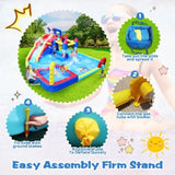 ZUN 10 in1 Inflatable slide water park bouncing house garden with splash pool & water gun & basketball & W167790000