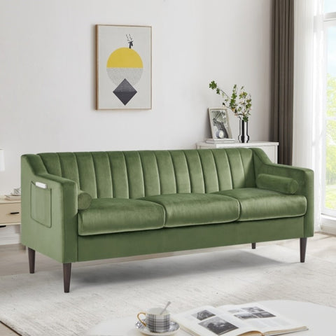 ZUN Modern Chesterfield Sofa, Comfortable Upholstered Sofa, Velvet Fabric, Wooden Frame with Wooden 02117595