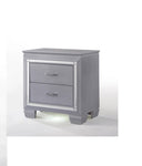ZUN 1pc Modern & Glam Style Two Drawers Nightstand Solid Wood w Built-in Night Light Silver Crocodile B01182431