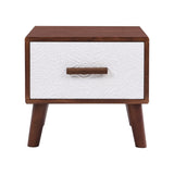 ZUN U-Can Square End Table with 1 Drawer Adorned with Embossed Patterns, Wood Legs and Handles for WF314370AAD