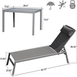 ZUN Patio Chaise Lounge Set, 3 Pieces Aluminum Adjustable Pool Lounge Chairs Textilene Sunbathing W1859109862