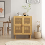 ZUN 4-Doors Rattan Mesh Storage Cabinet, Sideboard with Eight Storage Spaces, for Entryway, Living Room, W757113196
