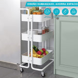 ZUN Three-layer mesh utility cart, rolling cart with handle and lockable wheel, multi-function storage 69184149