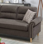 ZUN Tan Color Polyfiber Reversible Sectional Sofa Set Chaise Pillows Plush Cushion Couch Nailheads HS00F6448-ID-AHD