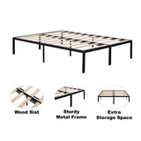 ZUN Metal Full Size Bed Frame with Wood Heavy duty & Sturdy Metal Bed Frame/ Noise-free Wood W42778973