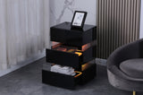 ZUN High Gloss LED Side Table, Modern Nightstands with 3 Drawer for Bedroom, Living Room, Black W158981464