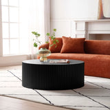 ZUN Sleek and Modern Round Coffee Table with Eye-Catching Relief Design, Black W87676996