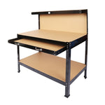 ZUN Steel Workbench Tool Storage Work Bench Workshop Tools Table W/Drawer and Peg Board 63" W46517479