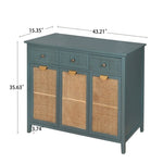 ZUN 3 door 3 drawer cabinet,sideboard,real wood texture,hand painted,natural rattan weaving,suitable for W688105161
