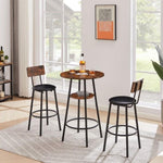 ZUN Round bar stool set with shelf, upholstered stool with backrest, Rustic Brown, 23.62'' W 23.62'' D W1162101847