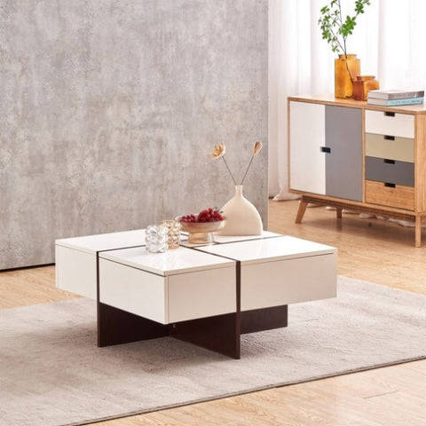 ZUN Victoria Collection Modern Style High Gloss & Veneer Finished Living Room Square Coffee Table with 4 W1589139384