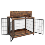 ZUN Furniture Style Dog Crate Side Table onheels with Double Doors and Lift Top. Rustic Brown, 43.7'' W116269692