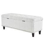 ZUN 43 Inches 110*41*42cm Teddy Velvet With Storage Copper Nails Bedside Stool Footstool Off-White 90054317