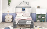 ZUN Twin Size Wood Platform Bed with House-shaped Headboard and Footboard Bench,Grey WF307085AAE