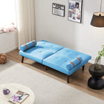 ZUN Convertible Sofa Bed Futon with Solid Wood Legs Linen Fabric Blue W1097125592