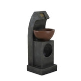 ZUN 9.4x9.1x23.8" Black and Brown Sculptural Water Fountain with Bowl Basin, with Light and Pump, for W2078138958