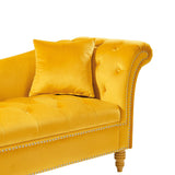 ZUN Velvet Sofa Stool with 2 Pillows in Yellow 81732857