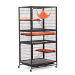 ZUN 4-Story Pet Cage, Bunny Hutch with Ladder, Lockable Wheels and Removable Tray, Black and Orange W2181P153020