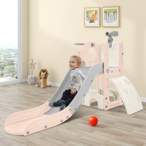 ZUN Kids Slide Playset Structure 5 in 1, Freestanding Spaceship Set with Slide, Telescope and Basketball PP321358AAH