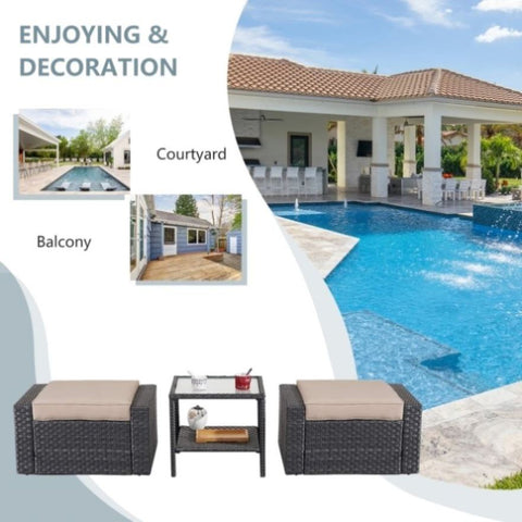 ZUN Wholesale Garden Outdoor Grey Ottoman Patio Ottomans And Footstools Furniture Set With Coffee Table W1828P150080