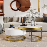 ZUN Modern Round Nesting Coffee Table with Drawers in White WF307201AAK