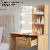 ZUN Vanity Desk Set Stool & Dressing Table with LED Lighting Mirror Drawer and Compartments Modern Wood W1673123628