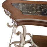 ZUN Sofa Table, marble paper top, MDF with birch middle shelf , powder coat finish metal legs. W1708135335