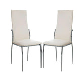 ZUN Set of 2 Padded White Leatherette Dining Chairs in Chrome Finish B016P156844