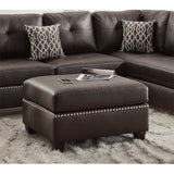 ZUN Faux Leather Reversible Sectional Sofa with Ottoman in Espresso B01682365