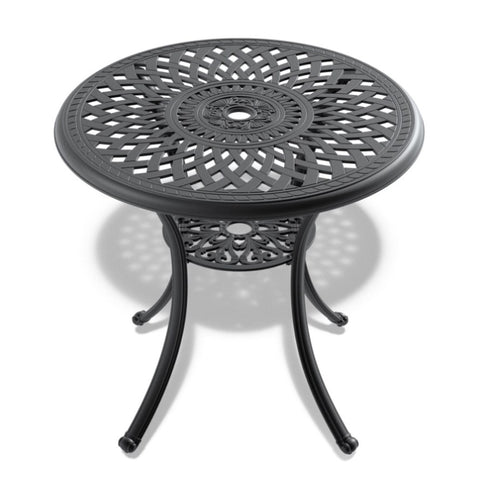ZUN Ø30.71-inch Cas Aluminum Patio Dining Table with Black Frame and Umbrella Hole W171084476