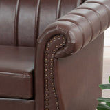 ZUN 83.46'' Brown PU Rolled Arm Chesterfield Three Seater Sofa. W68031446