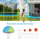 ZUN 8FT Trampoline for Kids with Safety Enclosure Net, Basketball Hoop and Ladder, Easy Assembly Round MS310681AAC