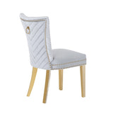 ZUN Eva 2 Piece Gold Legs Dining Chairs Finished with Velvet Fabric in Silver B00960894