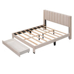 ZUN Queen Size Storage Bed Velvet Upholstered Platform Bed with a Big Drawer - Beige WF296854AAA