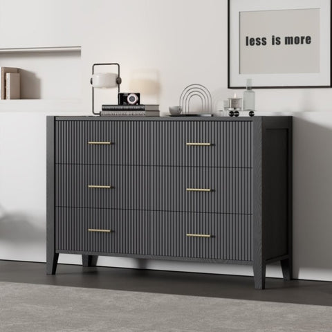 ZUN 6 Drawer Dresser with Metal Handle for Bedroom, Storage Cabinet with Vertical Stripe Finish Drawer, WF315394AAB