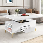 ZUN Modern Lift Top Coffee Table Multi Functional Table with Drawers in White WF307471AAK