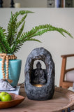 ZUN 8.3x5.9x13.6" Decorative Gray Tabletop Water Fountain with Sitting Buddha and LED Light, for Indoor W2078138938