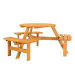 ZUN 6-Person Outdoor Circular Wooden Picnic Table with 3 Built-In Benches, Outside Table and Bench Set 59038175